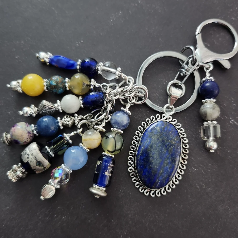 Lapis Stone Purse Charm or Keychain Agate Jade Glass Handcrafted
